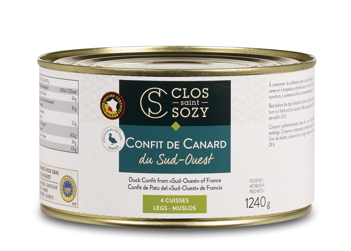 Clos Saint Sozy - CONFIT DE PATO DEL SUROESTE 4 MUSLOS 1240G CONSERVA LATA