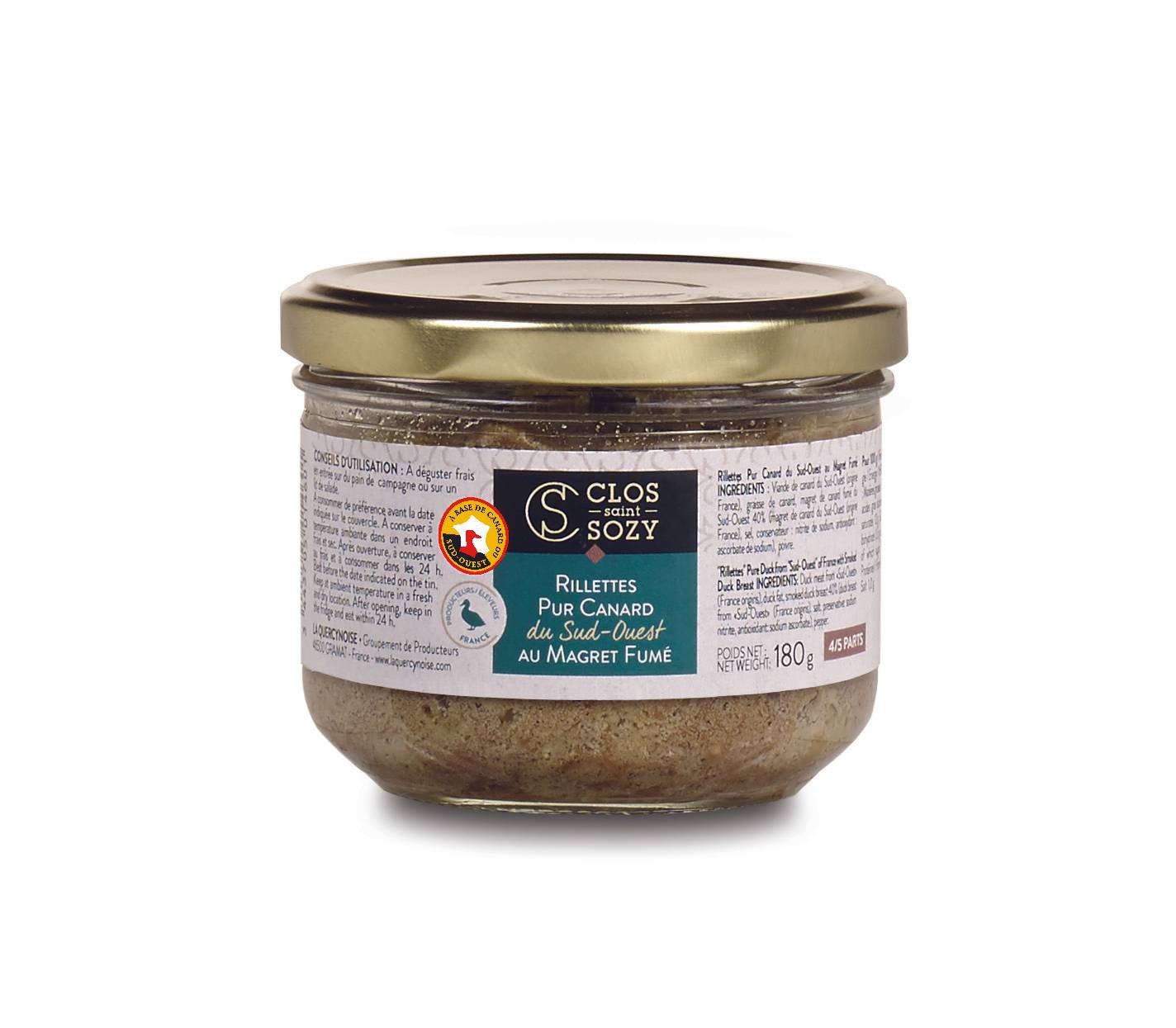 Clos Saint Sozy - RILLETTES PUR CANARD DU SUD OUEST AU MAGRET FUME 180G CONS.BOC