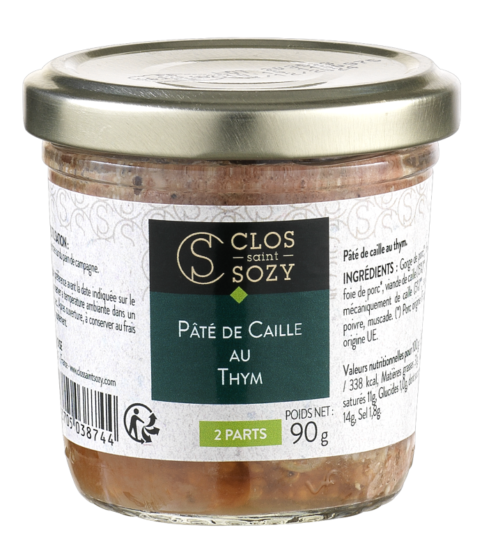 Clos Saint Sozy - TERRINA DE CODORNIZ CON TOMILLO 90G CONSERVA FRASCO