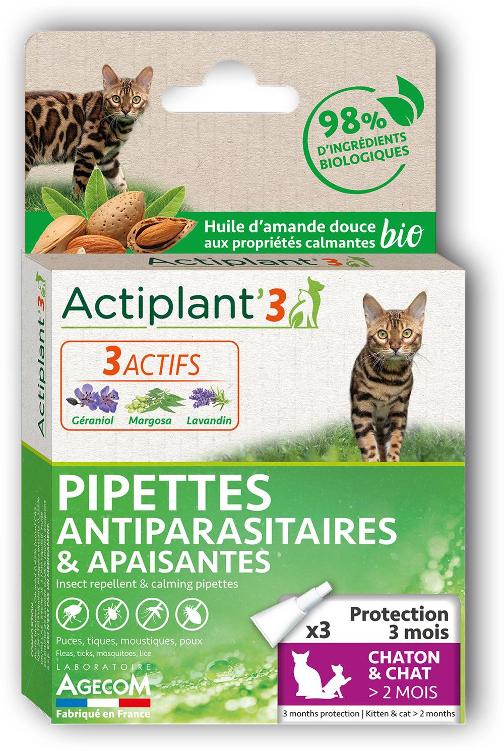 Actiplant - ACTIPLANT'3 PIPETTES INGREDIENTS BIO CHAT <5KG X3
