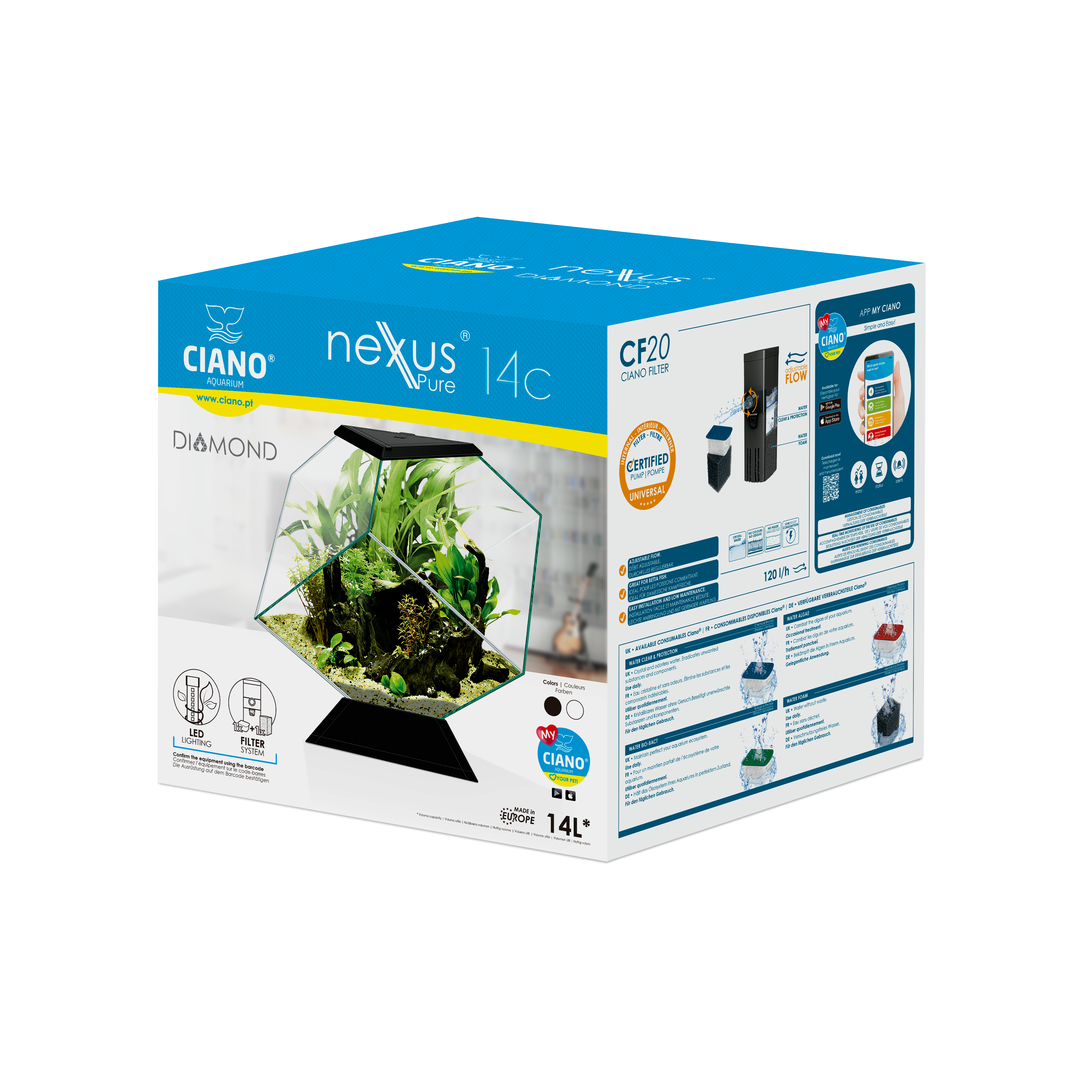 Aquarium Nexus Verre Noir 14 L Forme Diamant - CIANO - Imagen 2