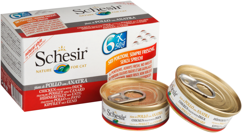 Schesir Gato - Pollo/Pato en caldo 6 x 50g