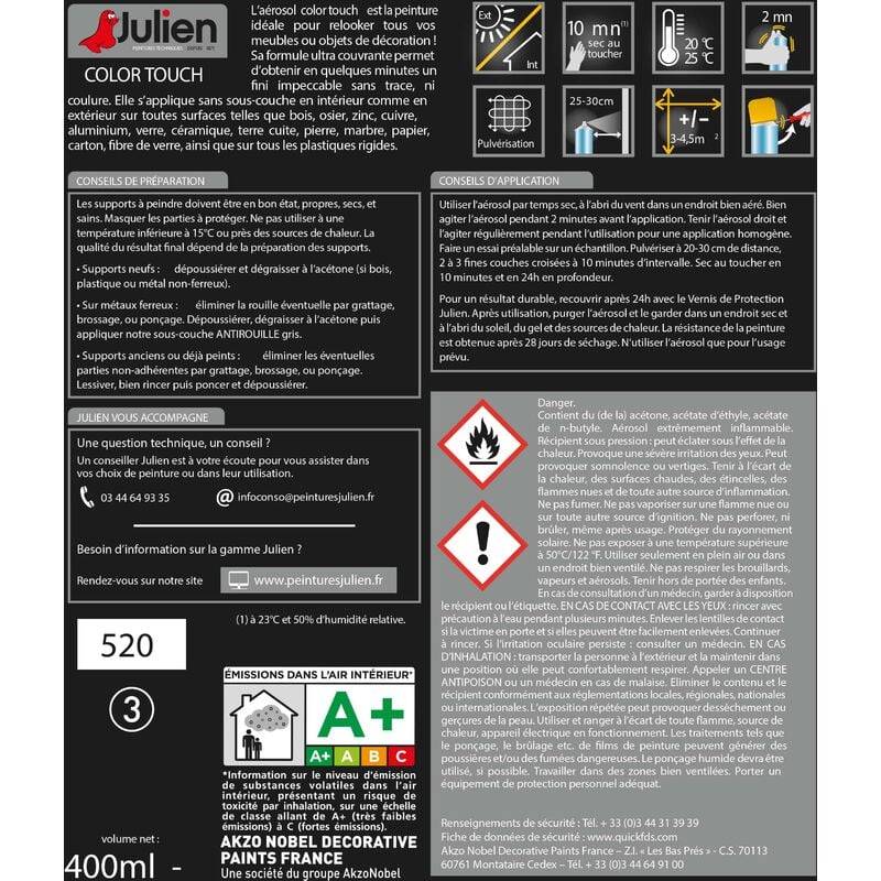 Peinture aérosol multi-supports Satin Blanc Neige 400 ml - JULIEN - Image 5