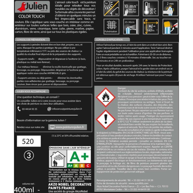 Bombe de peinture Color touch noir RAL 9005 satiné 400 ml - JULIEN - Image 5