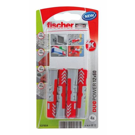 Cheville Lot de 4 Nylon Rouge Gris Ø 12 mm L 60 mm – FISCHER - Image 1