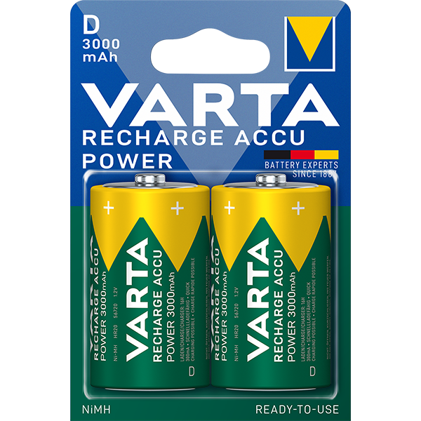 Piles rechargeables Ni-MH 1,2V LR20 3000mAh lot de 2 - VARTA