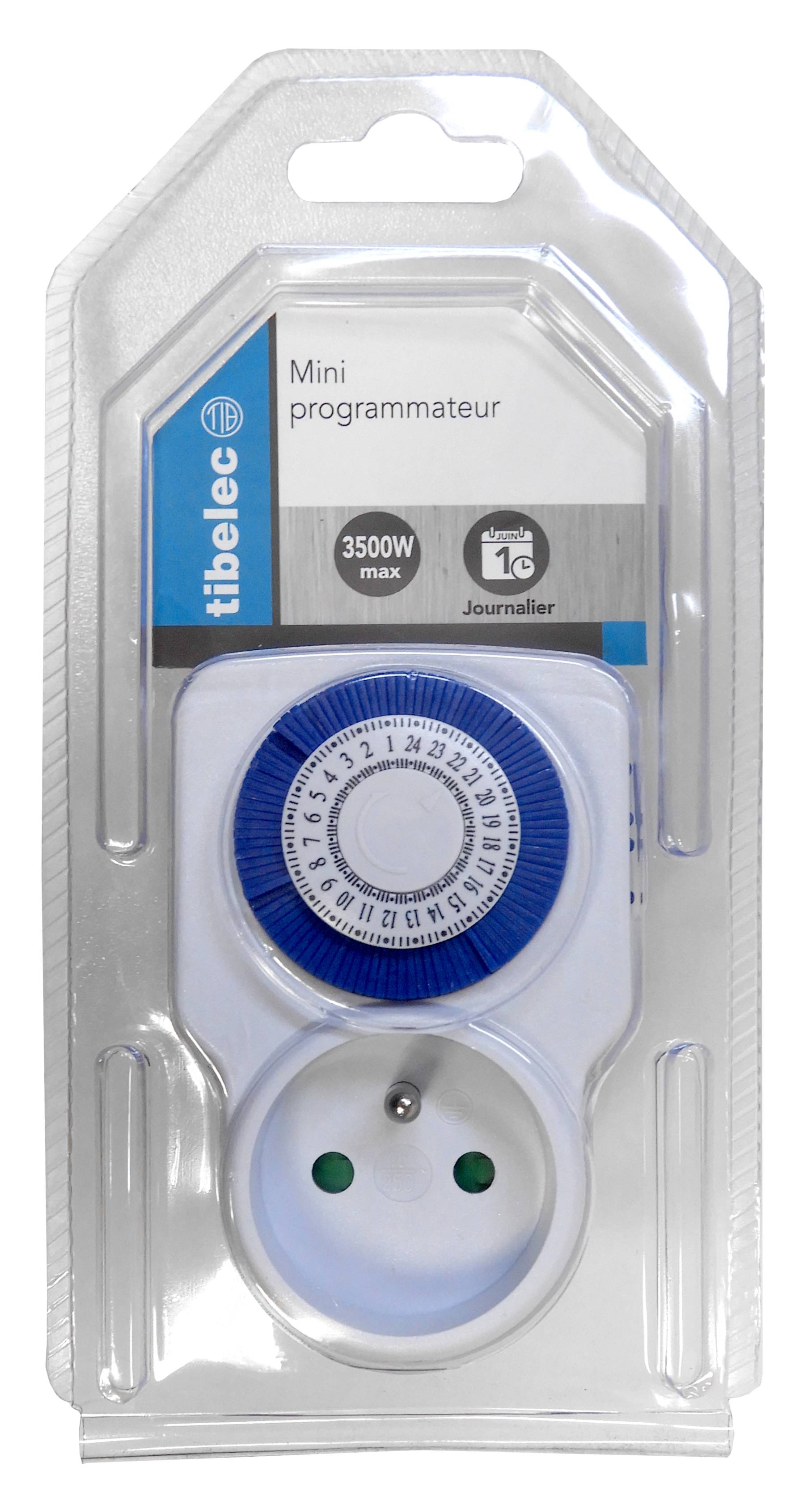 Mini programador diario 2 p+T blanco 230 V – TIBELEC - Imagen 1