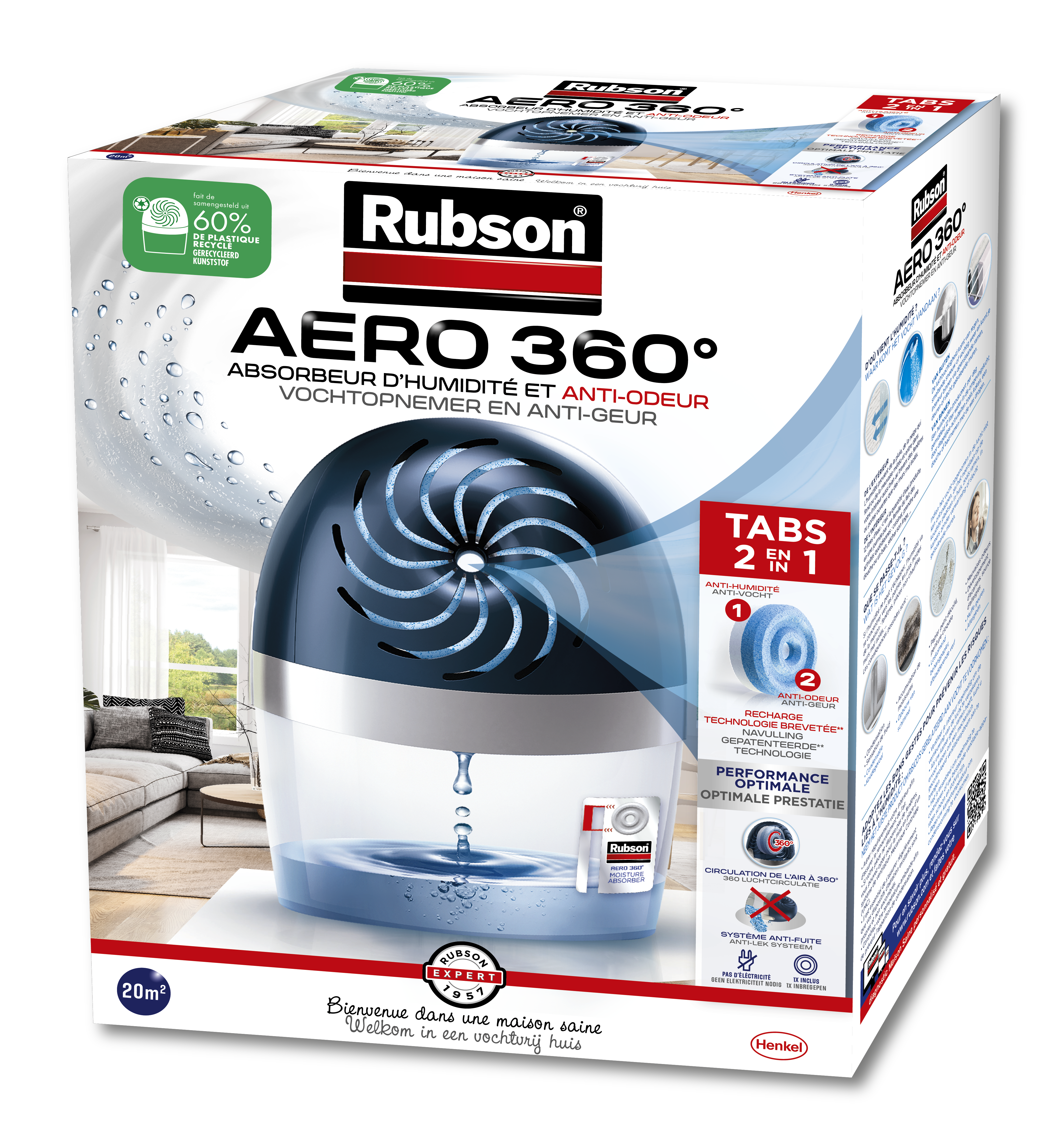 Absorbeur d'humidité recharge plastique recyclé 20 m² - RUBSON - Image 2