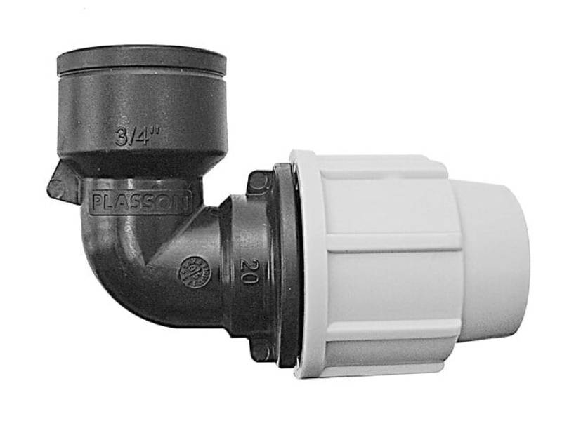 Coude femelle plastique à compression D.32mm 26x34 – TECHNO