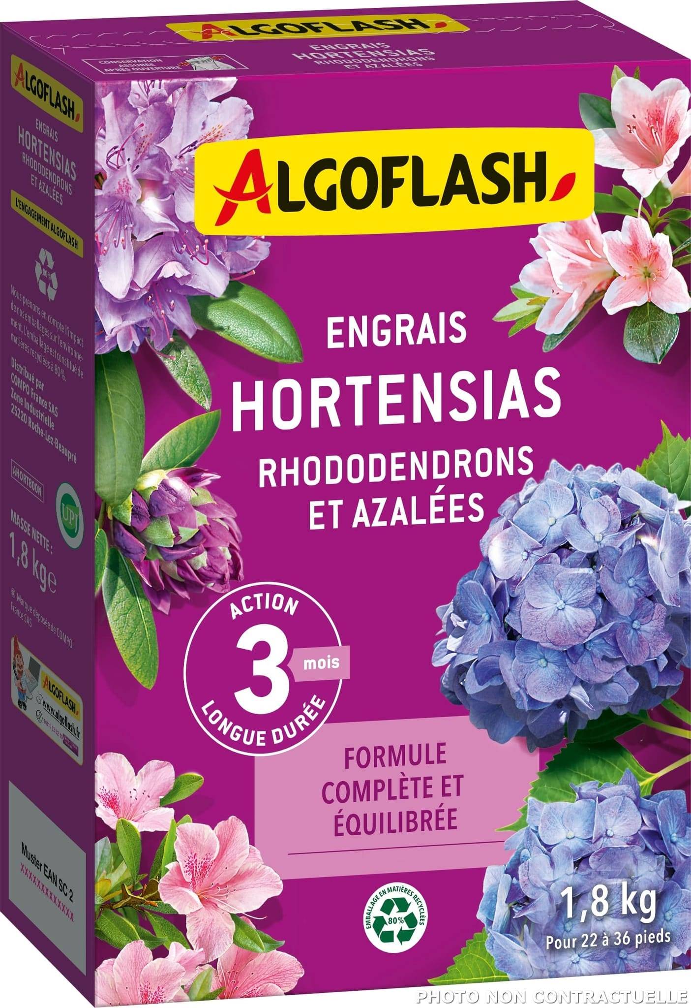 Algoflash - Engrais Hortensias, Rhododendrons, Azalées Action prolongée 1,8kg