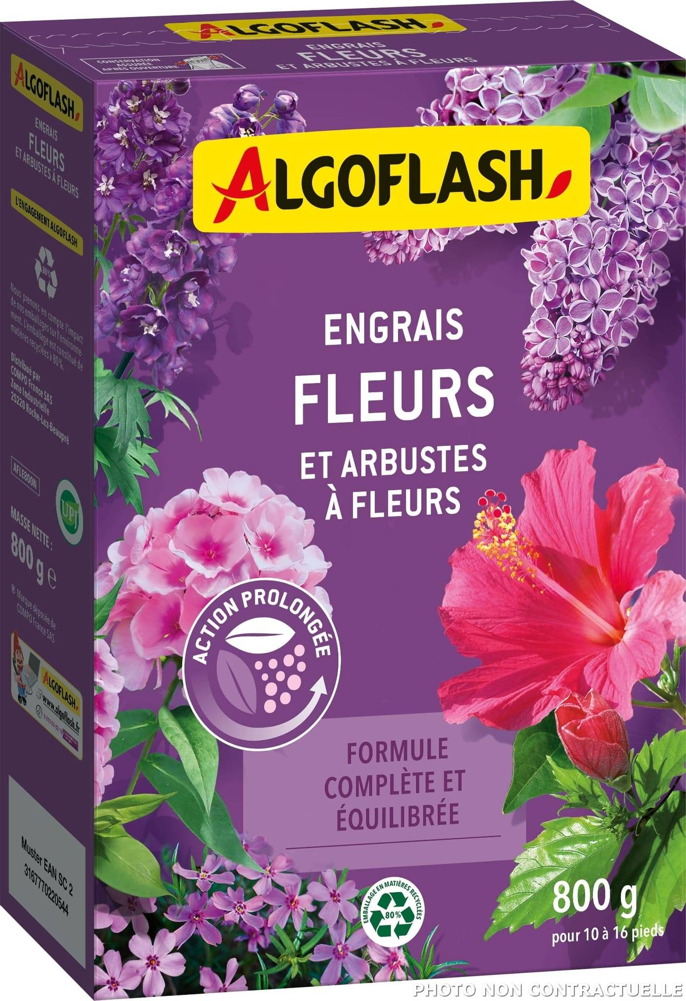 Algoflash - Fertilizante flores y arbustos florales acción prolongada 800 g - Algoflash
