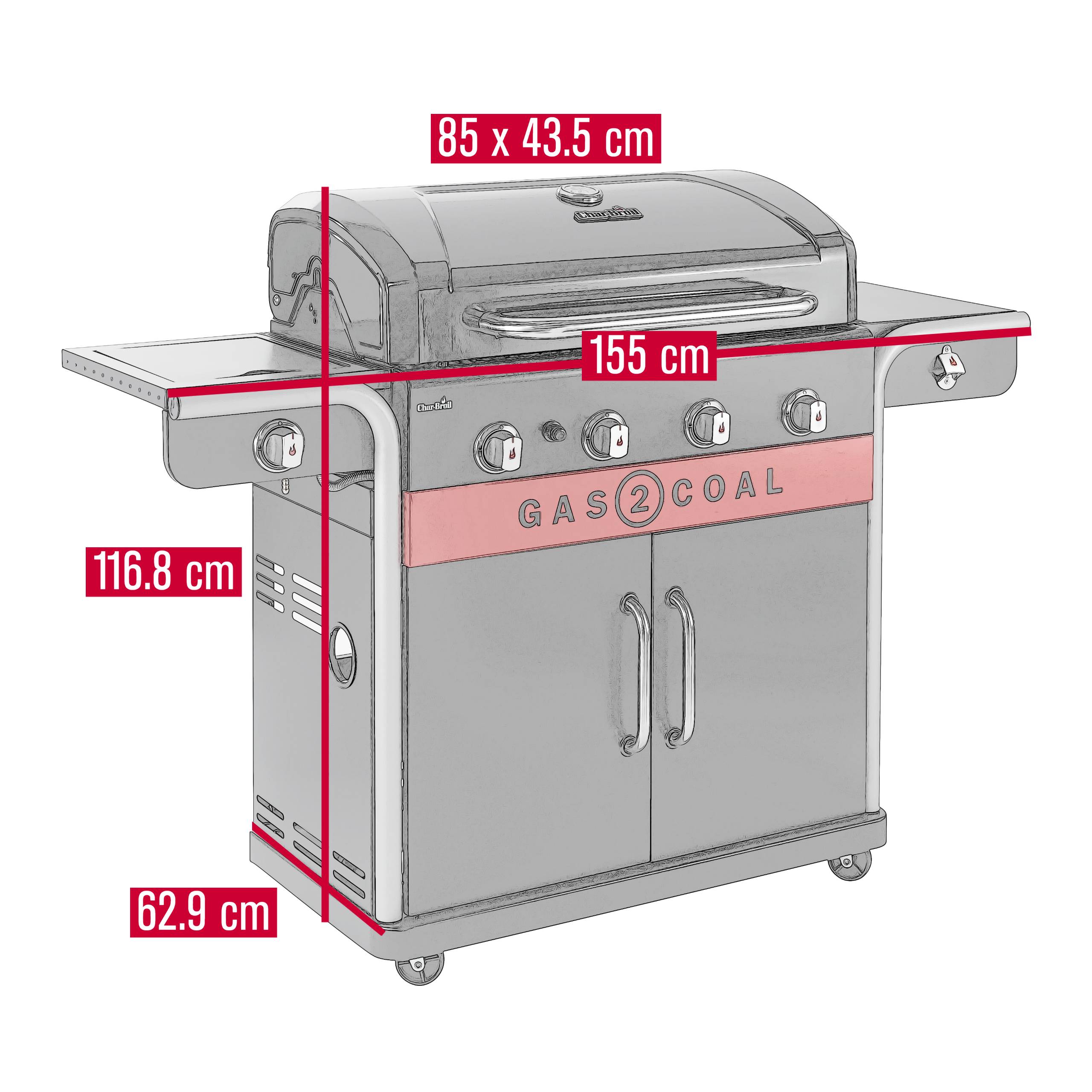 Char-broil - Barbacoa Híbrida 4 Quemadores Acero Inoxidable Negro 154,9 cm - CHAR-BROIL - Imagen 2