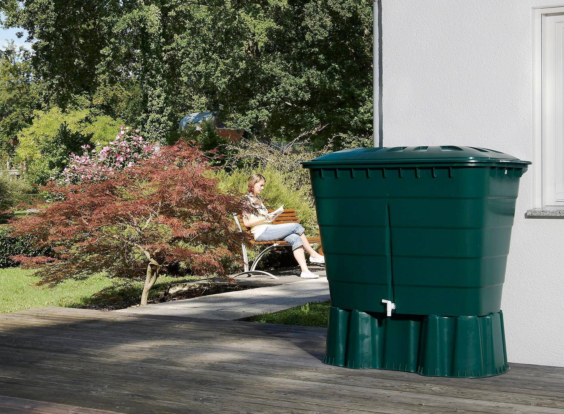Garantia - Récupérateur d'eau de pluie 520L rectangulaire robinet et couvercle inclus vert  - GARANTIA