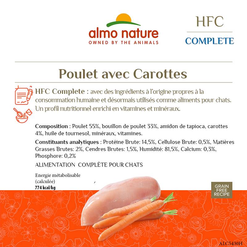 Almo Nature - Pâtée complète HFC sans céréales chat complete au poulet carottes - boîte 70 gr - ALMO NATURE - Image 2