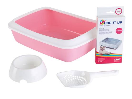 Kit d'hygiène châton plastique rose doux SAVIC - Image 2