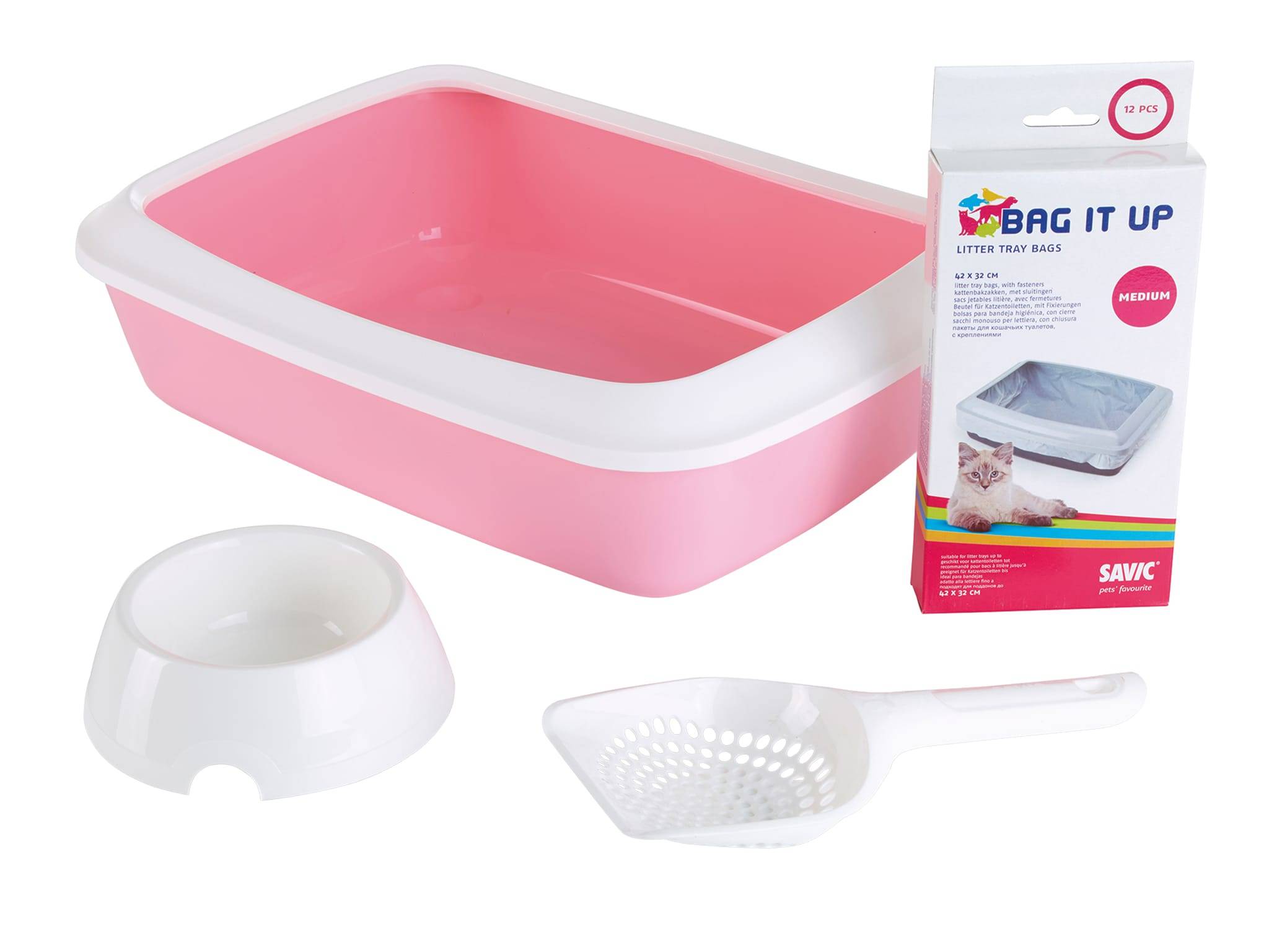 Kit d'hygiène châton plastique rose doux SAVIC - Imagen 2