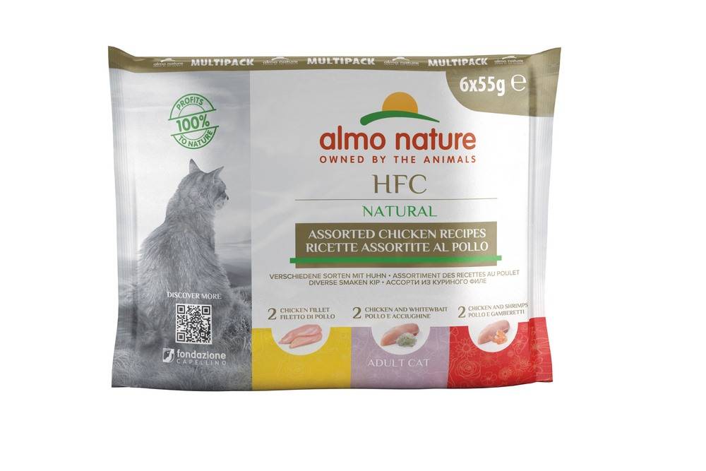 Almo Nature - Pâtée en bouillon HFC pour chat adulte au assortiment de recettes au poulet 6 x 55 gr - ALMO NATURE - Image 1