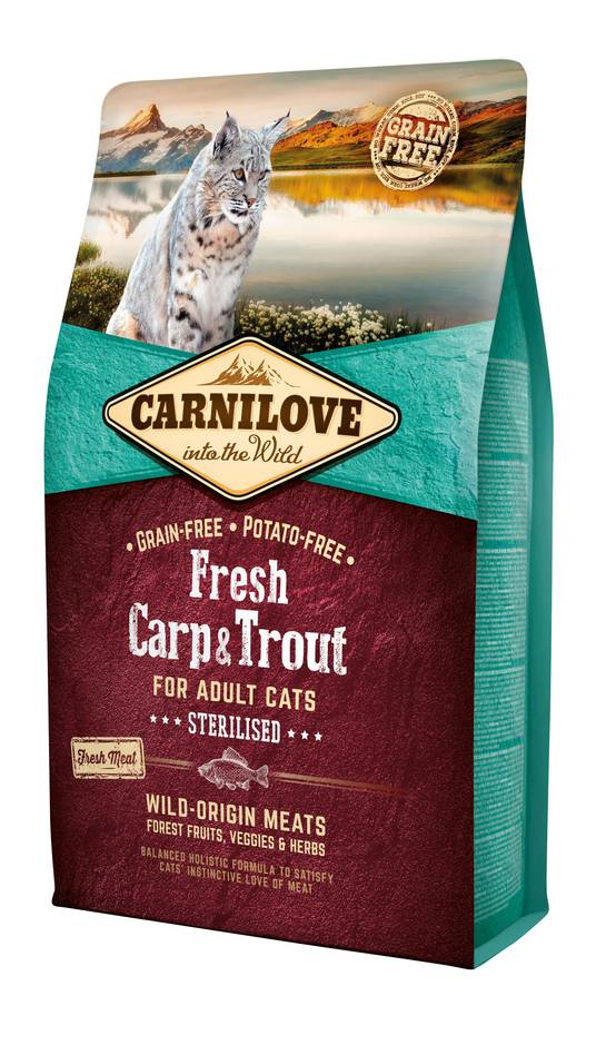 Carnilove - Croquettes pour chat adulte stérilisé à la carpe & truite - sac 2 kg - CARNILOVE - Image 1
