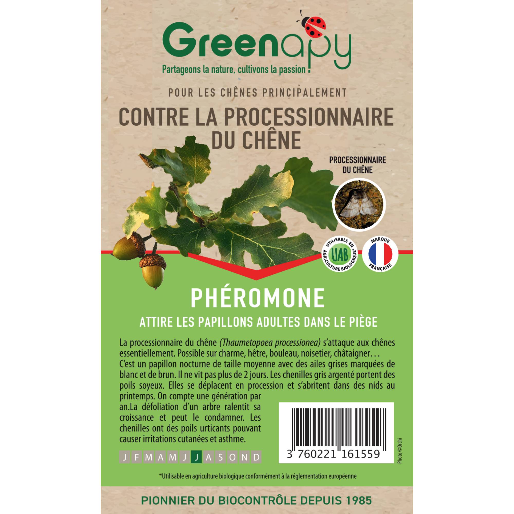 Greenapy - Feromona oruga procesionaria del roble para captura de adultos caja de 2 cápsulas - Greenapy - Imagen 1