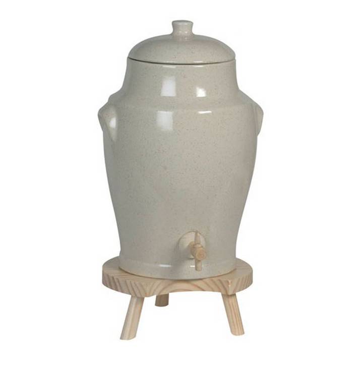 Duhalle - Vinagrera de gres natural 4 L + taburete de madera - Duhallé - Imagen 1