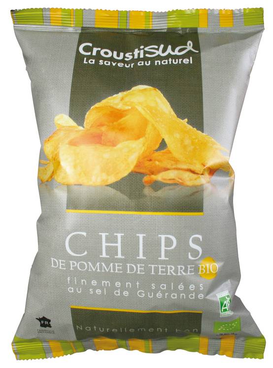 Croustisud - Chips bio de pommes de terre bio au sel de Guérande 100 g - Croustisud