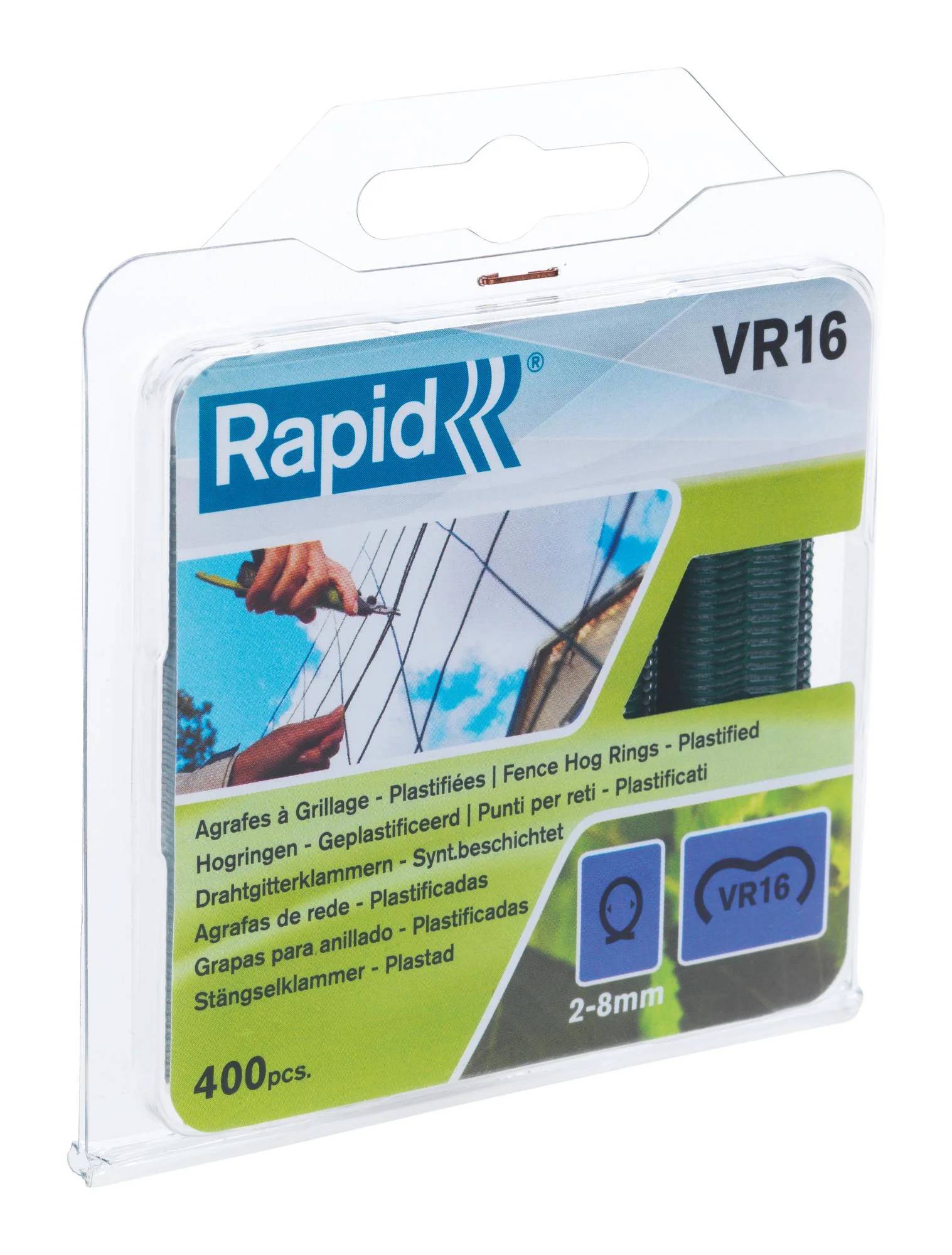 Agrafes Grillage Plastifiées Vert VR16 Blister 400 - RAPID