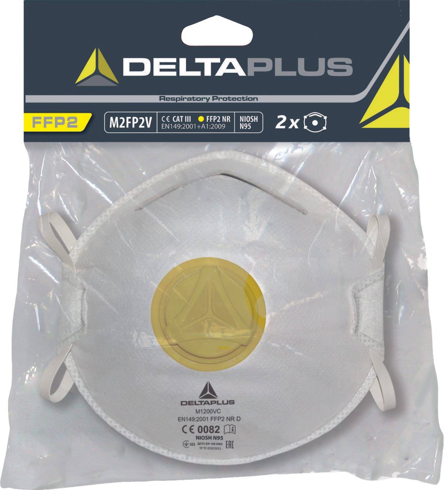 Delta Plus - Sachet de 2 masques respiratoires  jetables FFP2 à valve DELTA PLUS M2FP2V - Imagen 1