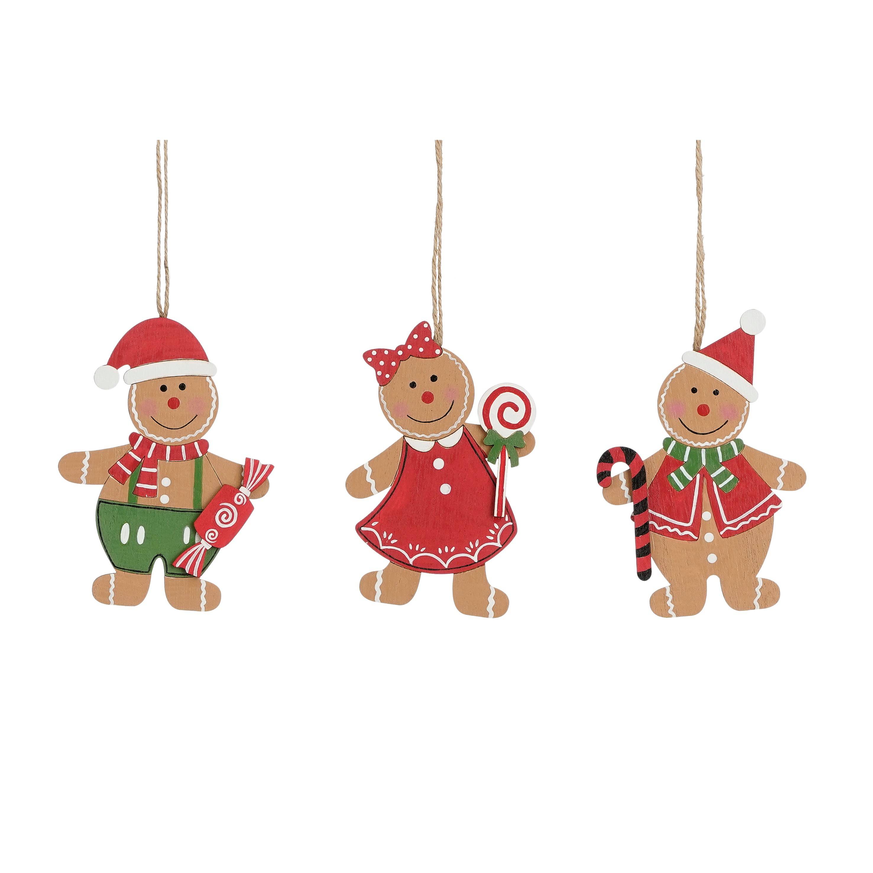 Ornement pain d'epice vert 3 Ass Mix -Con.plaq-Rouge- l13xb9,5cm