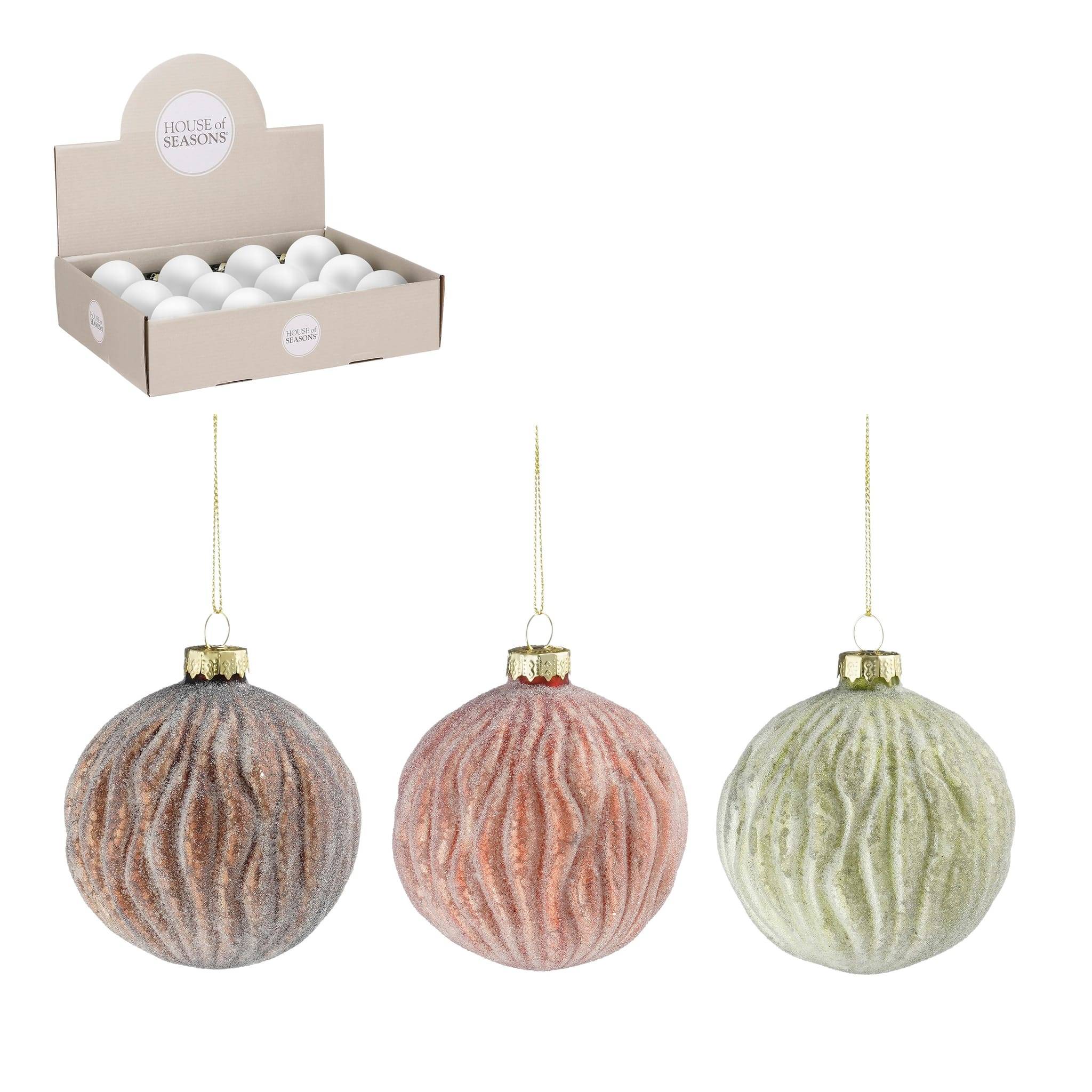 Boule verre vert rose orange 3 assorti display -verre-Rose- d8cm