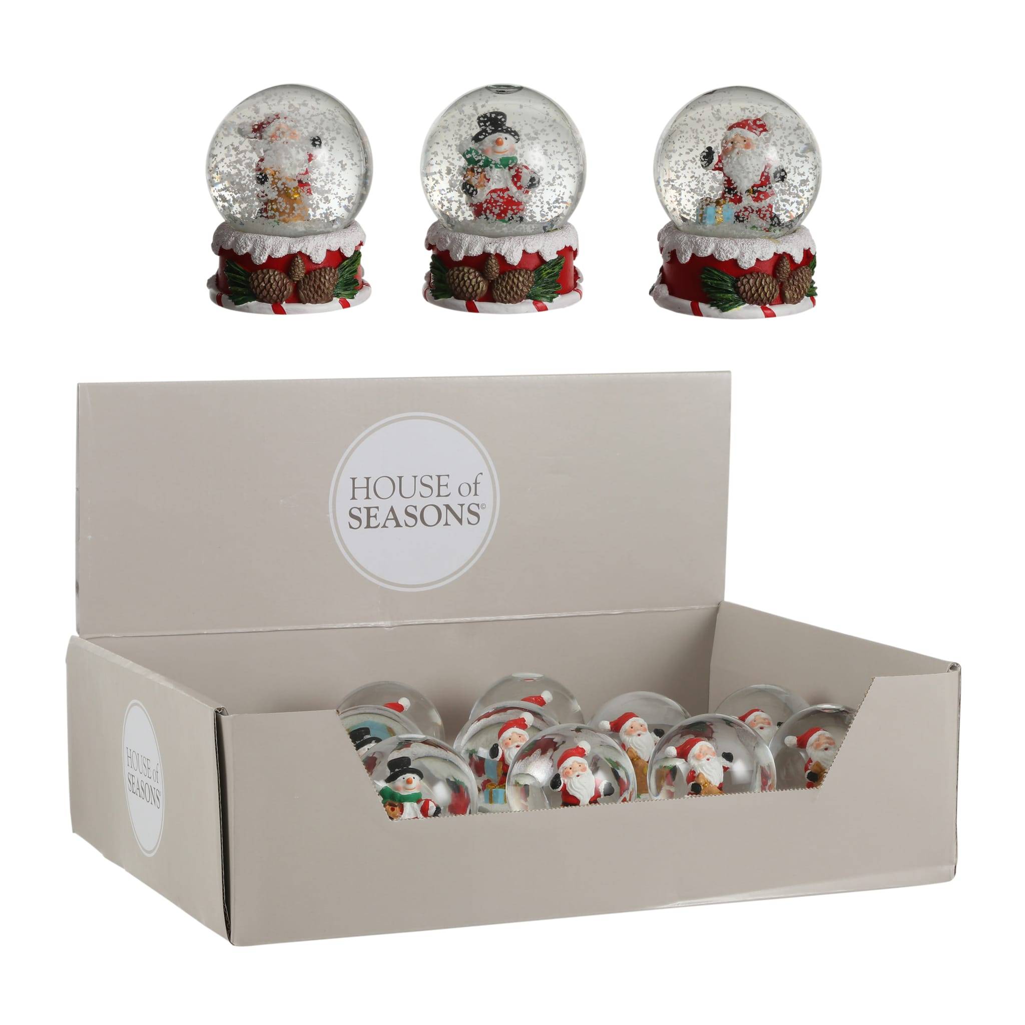 Boule a eau figure noel  3 Ass Disp -poly-Blanc- h10xd7cm