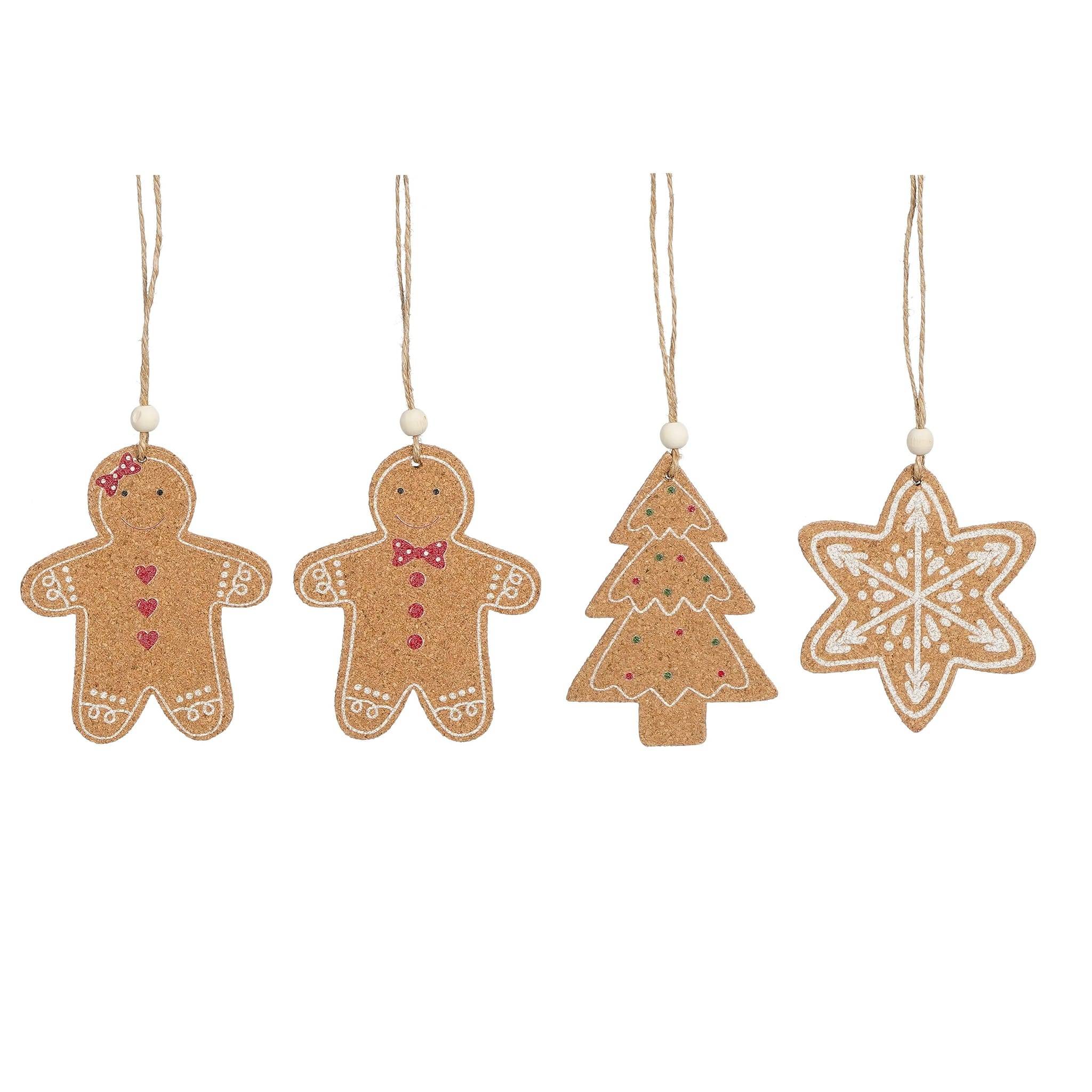 Ornement pain d'epice 4 Ass FSC 100% -liege-Marron- l10xb8,5cm