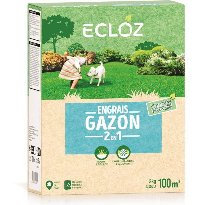 Ecloz - Engrais gazon 2 en 1 qui limite apparition mousse Ecloz 100 m² - Imagen 1