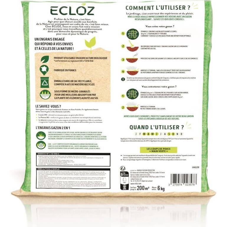 Ecloz - Ecloz -  Engrais gazon 2 en 1 limite apparition mousse 200 m² - Image 3