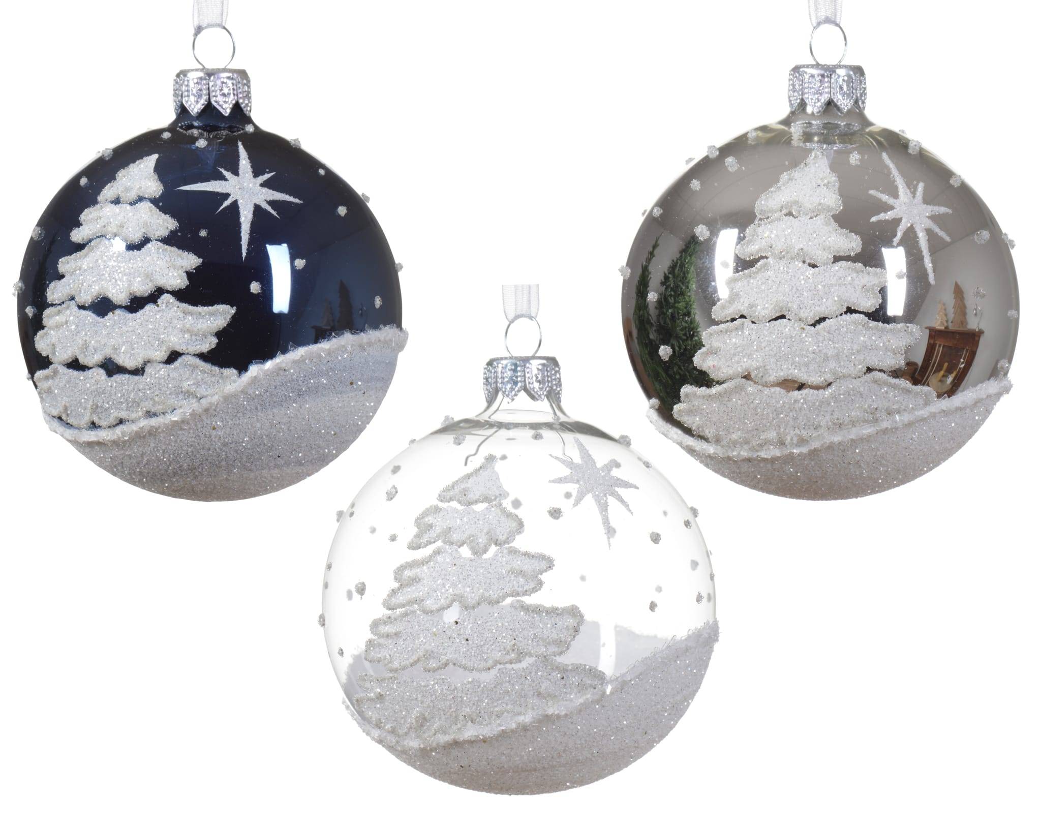 Boule verre sapins neige