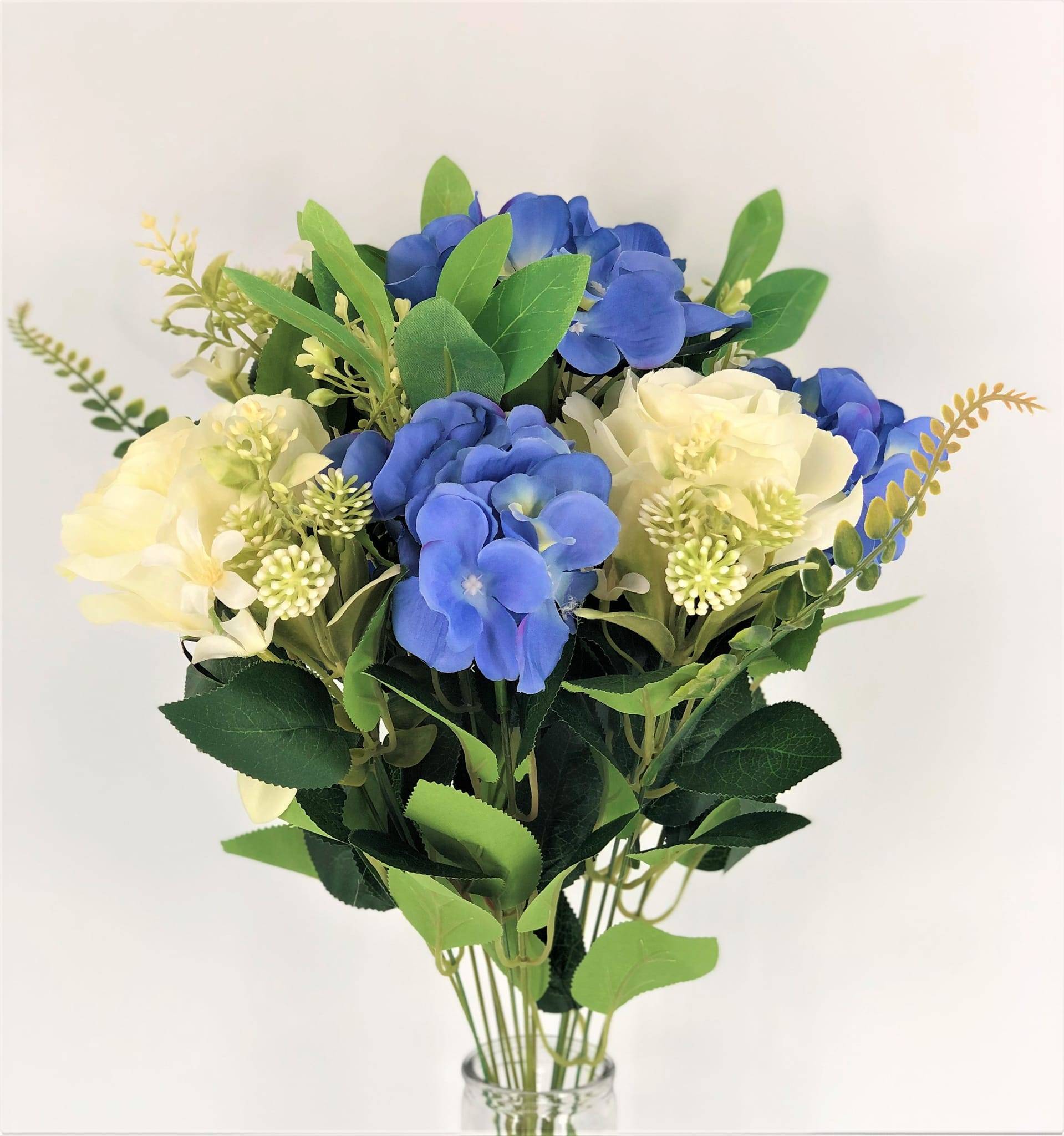 NONAME - Bouquet hortensias bleu roses blanches artificiel 50 cm