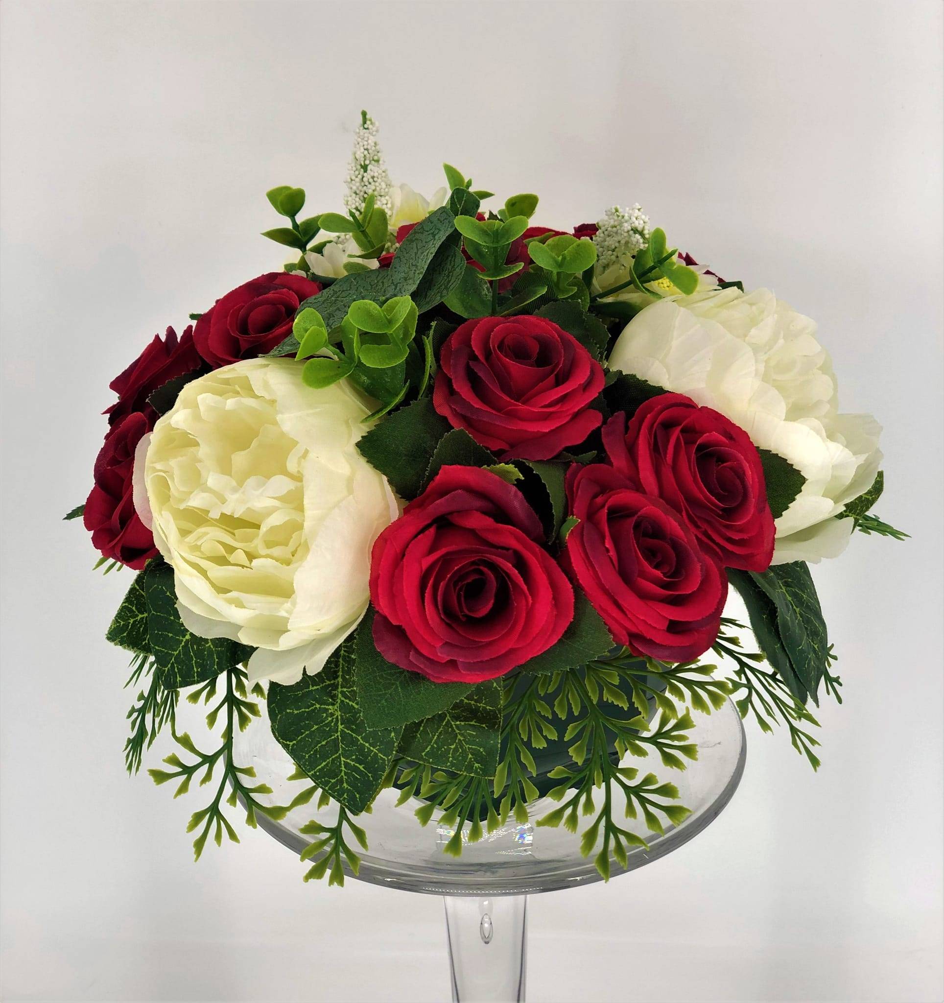 Coupe pivoines blanches roses rouge artificielle 20 cm