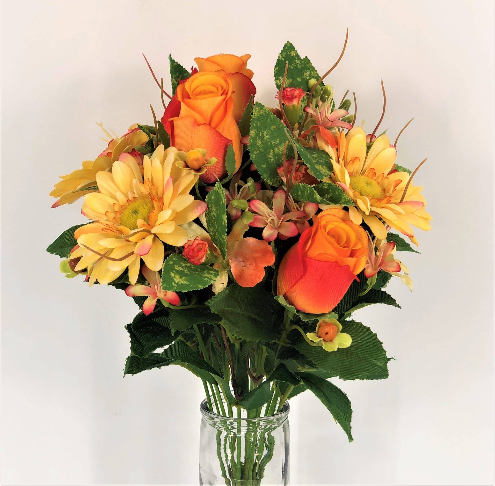 Bouquet gerberas boutons rose jaune orange artificiel 42 cm