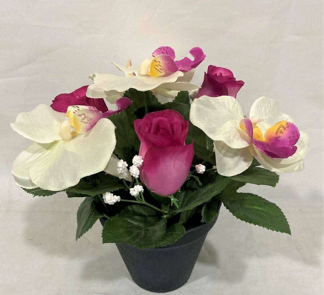 NONAME - Mini pot phalaenopsis boutons rose fuchsia blanc artificiel