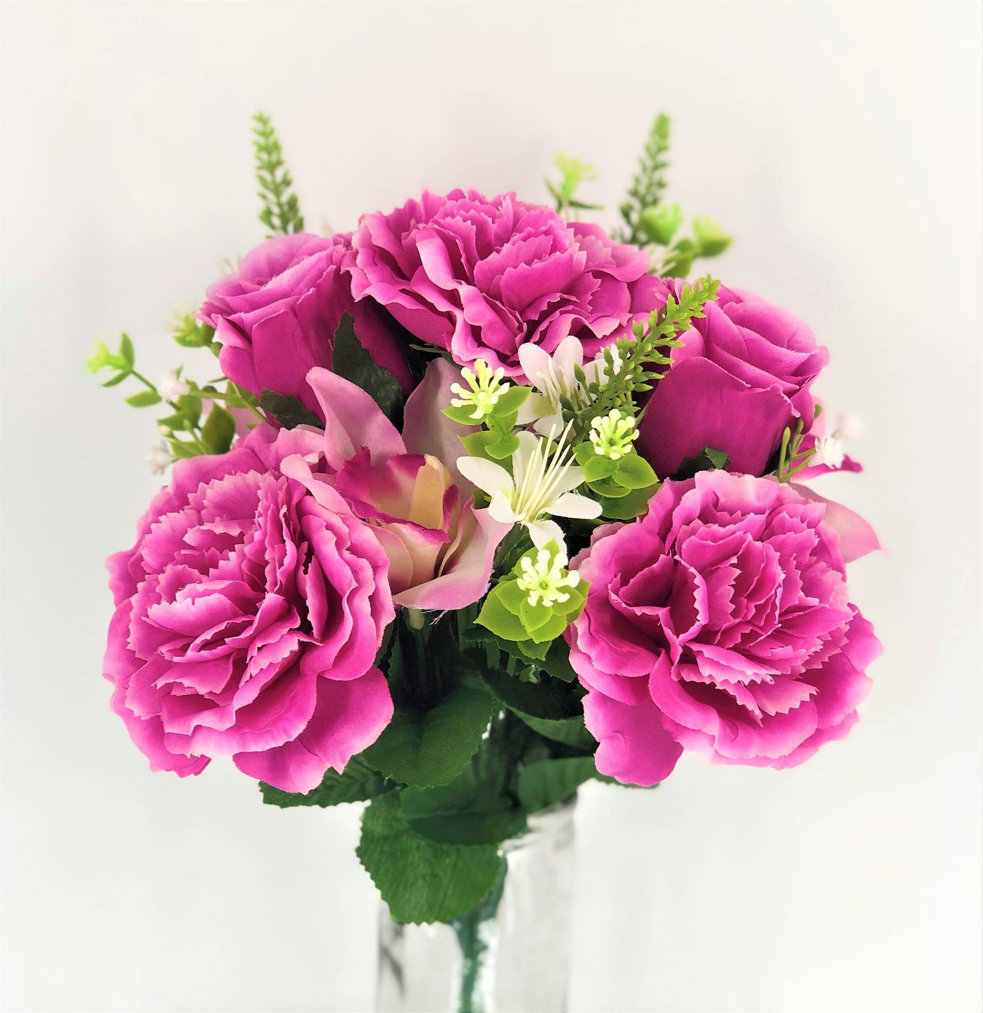 NONAME - Bouquet œillets cymbidiums fuchsia artificiel 34 cm