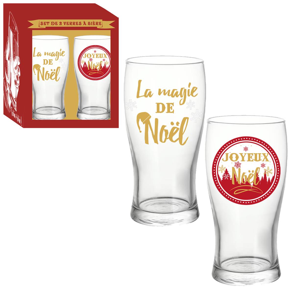 Coffret 2 verres à bière Joyeux Noël - Déco Intemporelle
