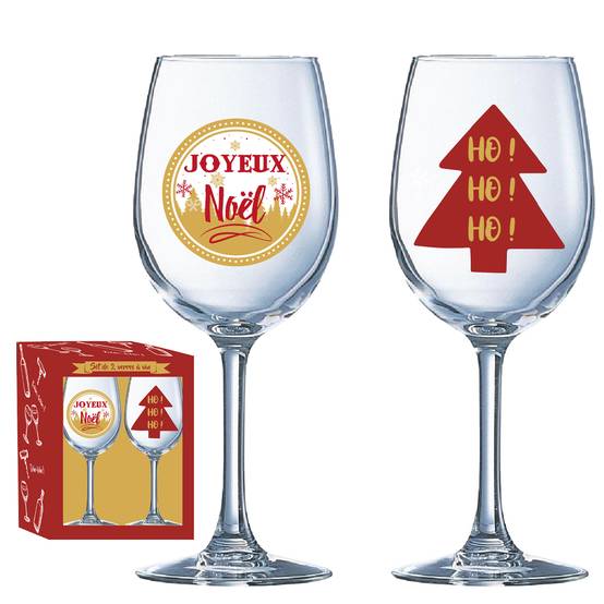 Coffret 2 verres à vin Joyeux Noël et Magie de Noël