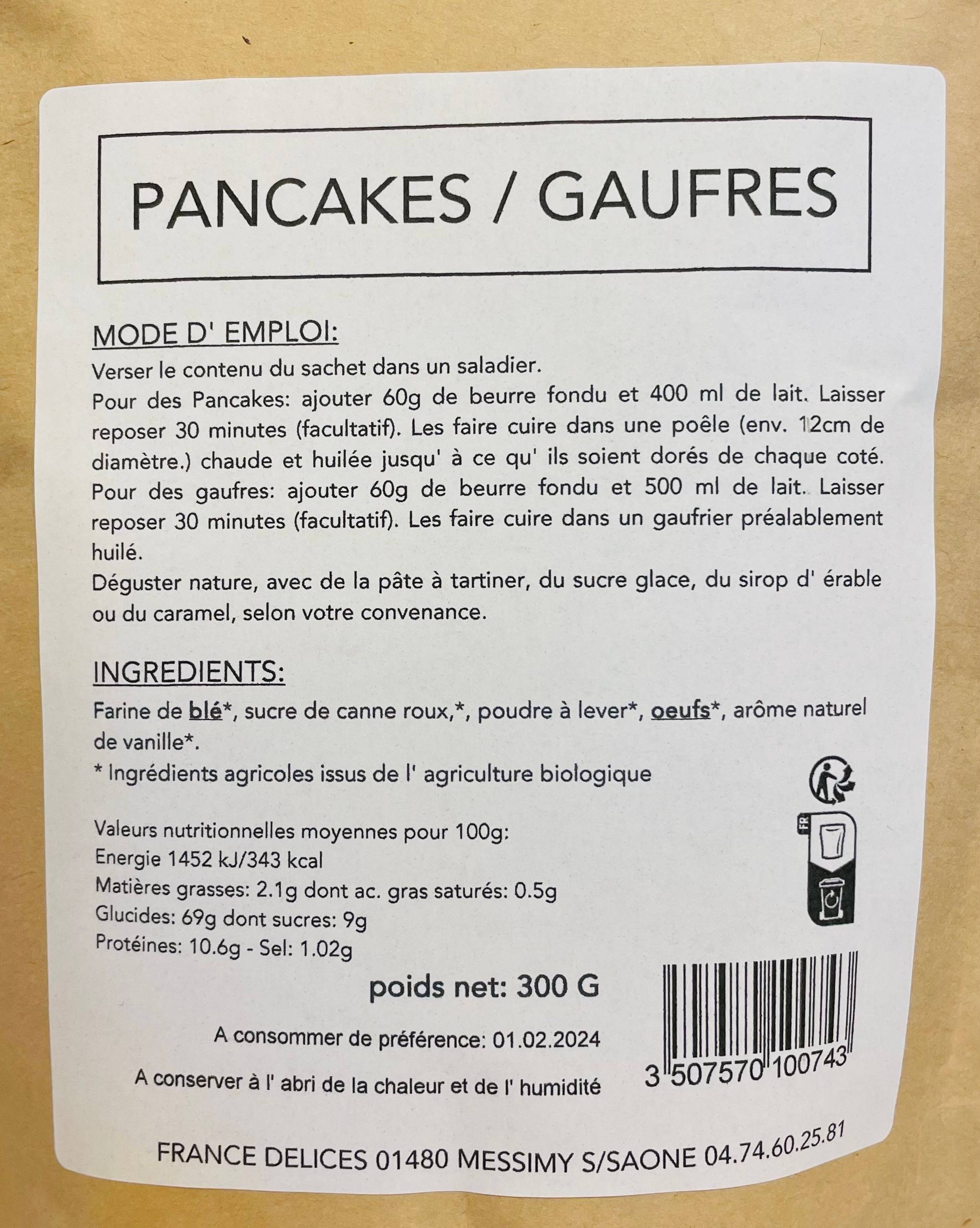 France Délices - Preparación Pancakes Gofres Bio 2-en-1 300 g - FRANCE DÉLICES - Imagen 2