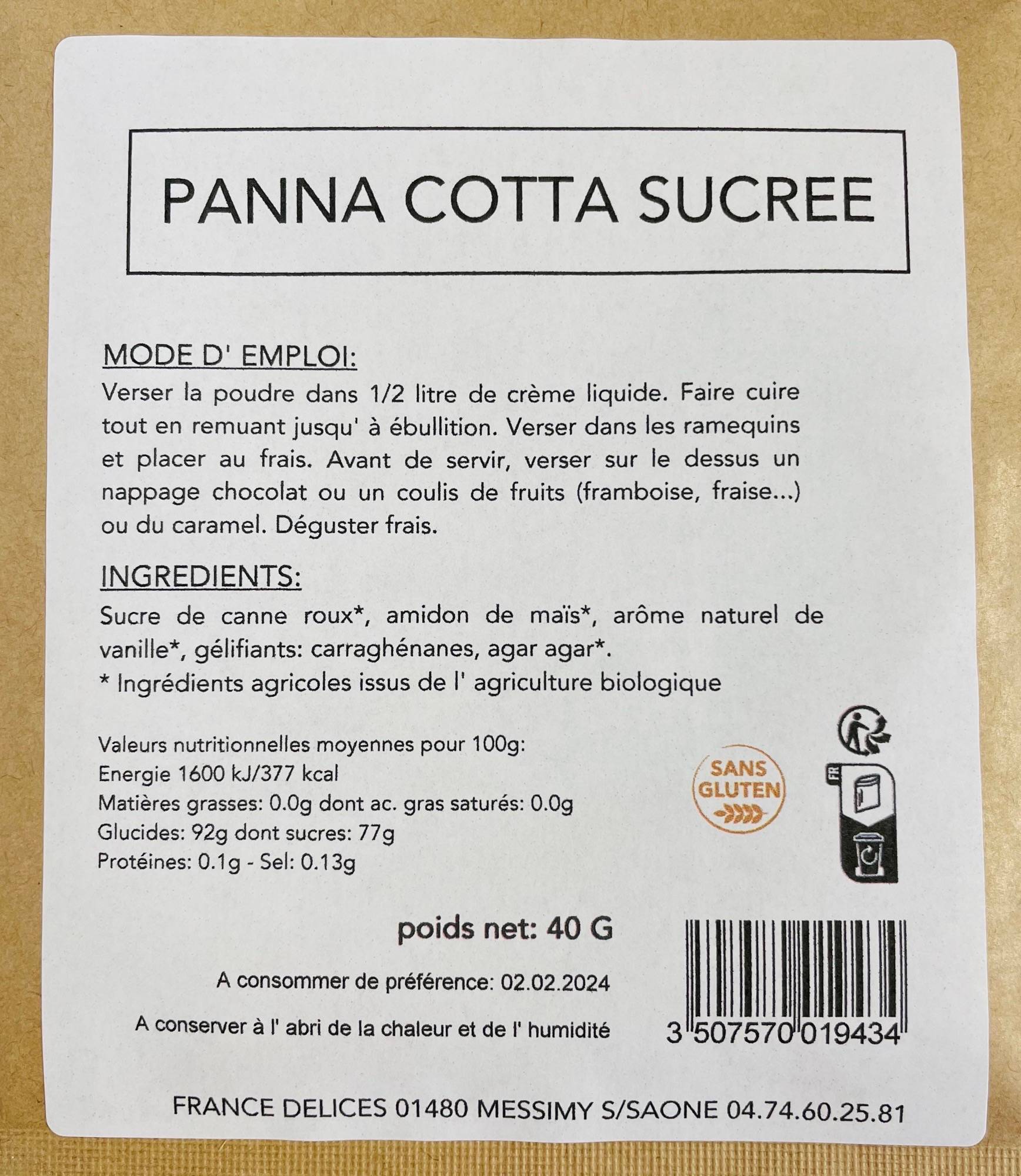 France Délices - Preparación para Panna Cotta postre orgánico 40 g - FRANCE DÉLICES - Imagen 2