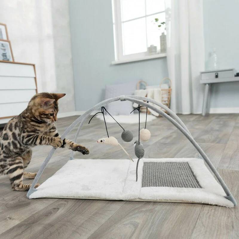 Alfombra rascador sisal/peluche gris/gris claro 60 × 33 × 42 cm - Imagen 4
