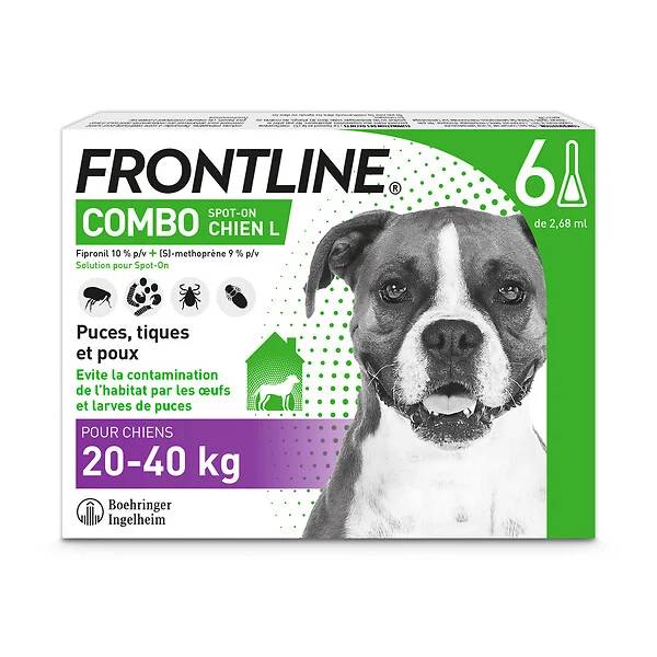 Elimination puces et tiques Frontline combo cn 20-40kg 6x2,68ml - FRONTLINE - Image 1