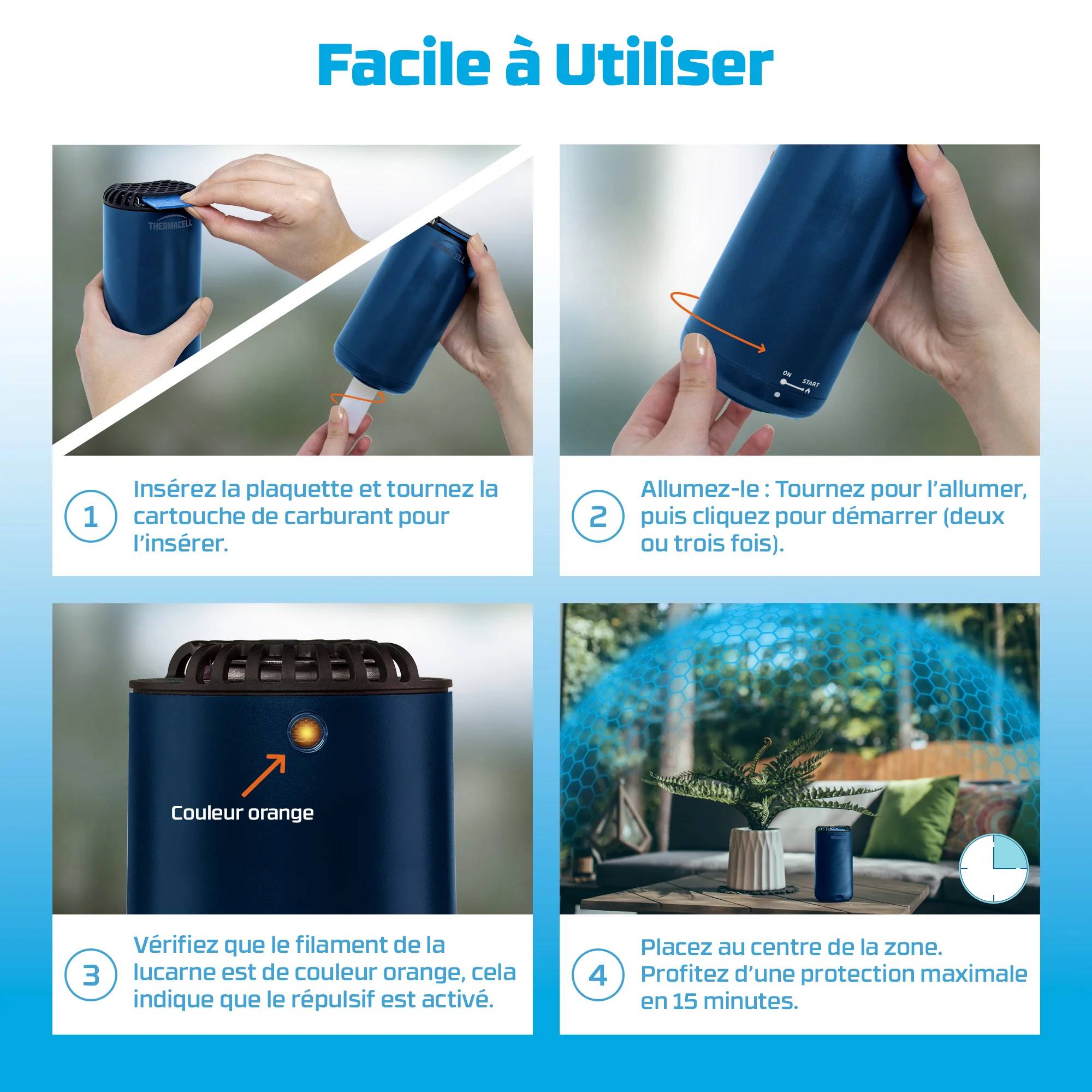 Appareil anti-moustiques sans fil diffuseur bleu nuit 20m² – THERMACELL - Imagen 3