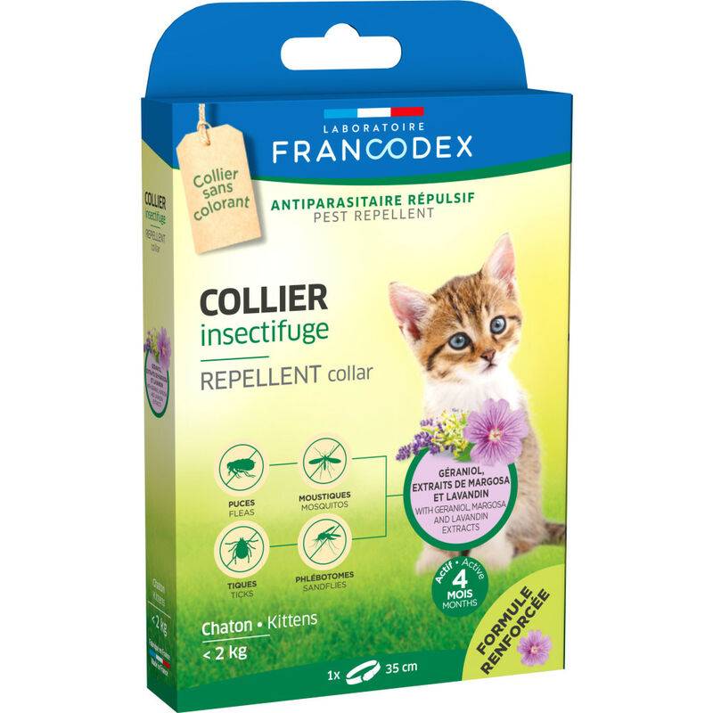 Collier insectifuge chatons sans PVC 35 cm - FRANCODEX