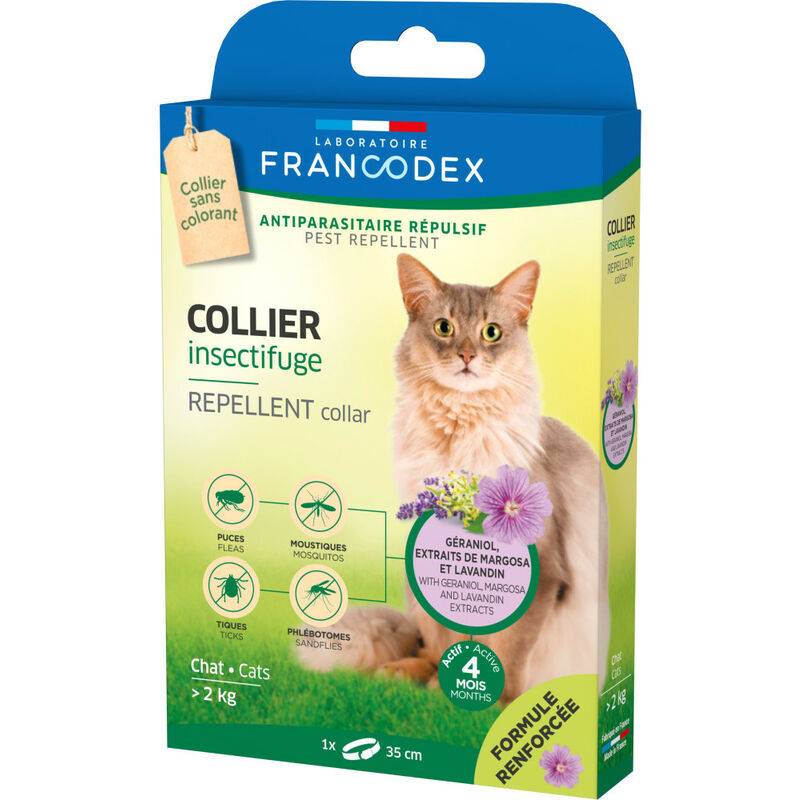 Collier insectifuge pour chats blanc L.35 cm formule renforcée - Francodex - Image 1