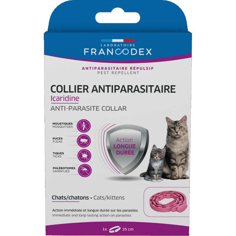 Collier antiparasitaire icaridine rose 35 cm pour chats et chatons - FRANCODEX - Imagen 1