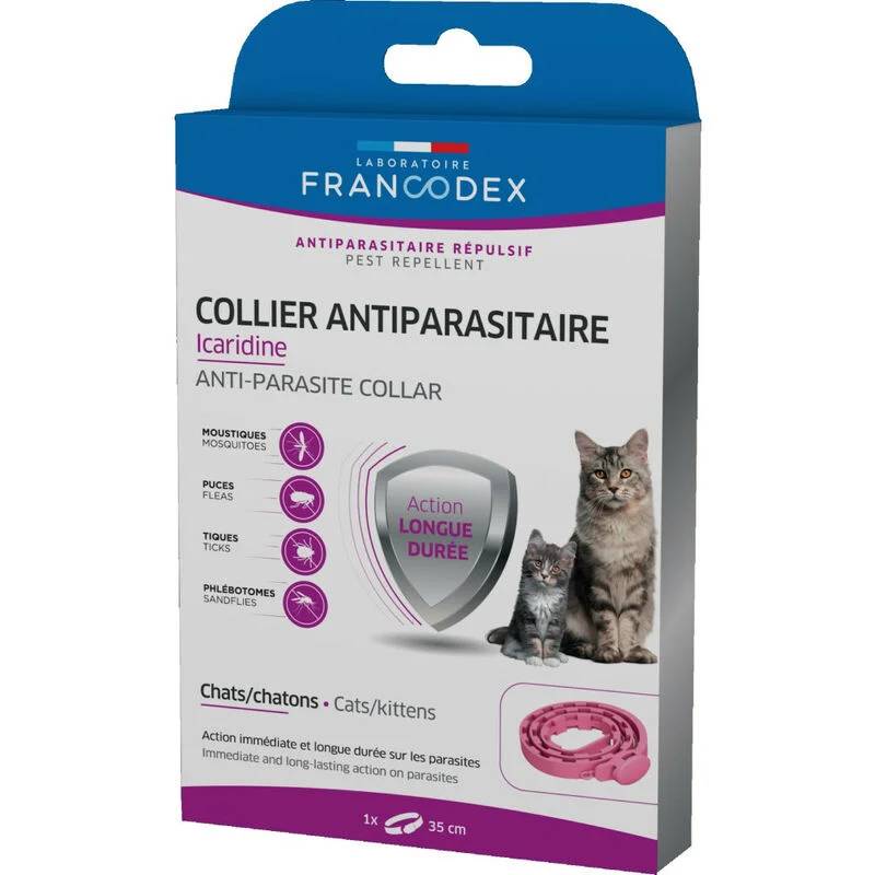 Collier antiparasitaire icaridine rose 35 cm pour chats et chatons - FRANCODEX - Imagen 2